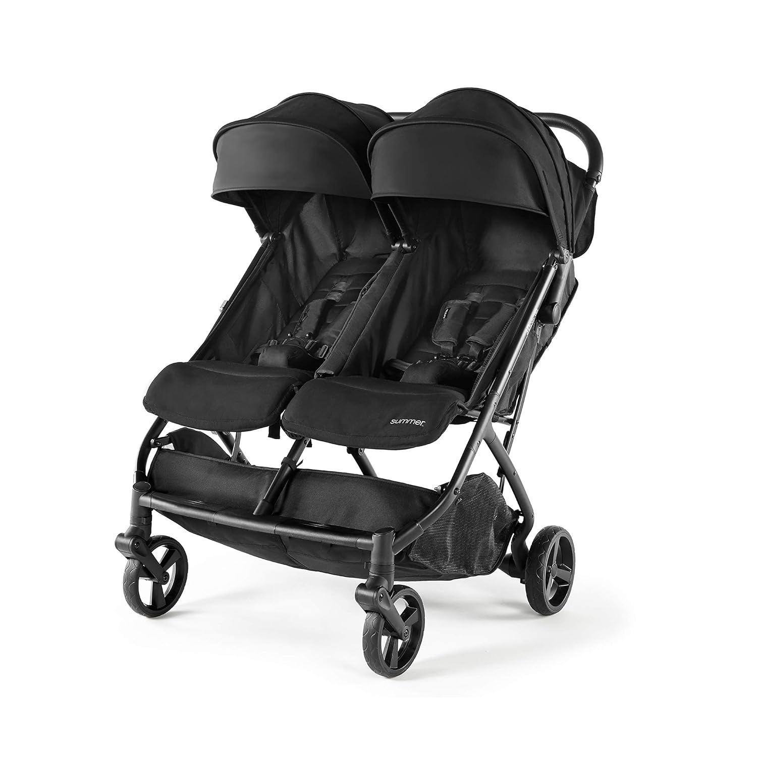 Summer Infant 3Dpac CS+ Double Stroller, Black – Car Seat Compatible Lightweight Baby Stroller with Convenient One-Hand Fold, Reclining Seats, Two Extra-Large Canopies  Parent Friendly Features