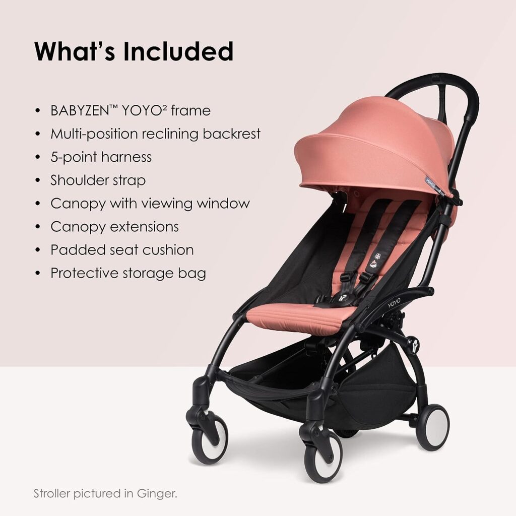 BABYZEN YOYO2 Stroller - Lightweight  Compact - Includes Black Frame, Black Seat Cushion + Matching Canopy - Suitable for Children Up to 48.5 Lbs