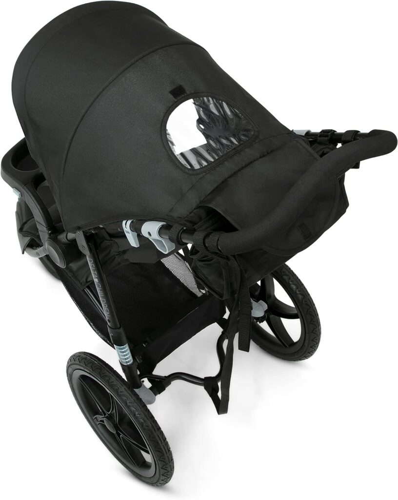 Delta Children Apollo Jogging Stroller - Shock Absorbing Frame with Large Canopy  Recline - Car Seat Compatible, Black