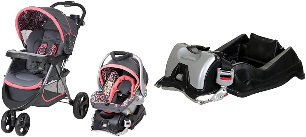 Baby Trend Nexton Travel System, Coral Floral + Baby Trend EZ Flec Loc 32 Infant Car Seat Base, Black