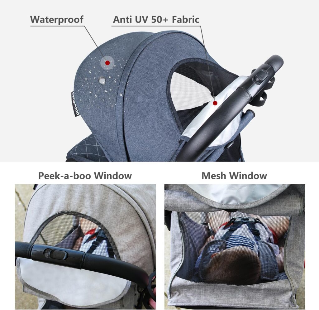 Beberoad Love R2 Lightweight Compact Baby Stroller Foldable Travel Stroller for Baby Newborn Infant Toddler with Adjustable Backrest, Cup Holder, Storage Baske, UPF 50+  Waterproof Canopy, Denim Blue