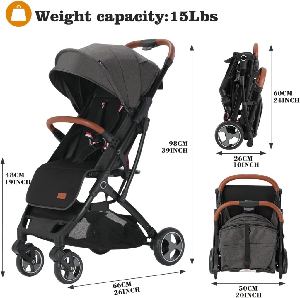 Blahoo Lightweight Baby Stroller, Folding Compact Travel Stroller for Airplane, Umbrella Stroller for Toddler（Black+Black）