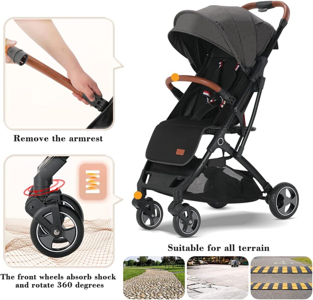 Blahoo Lightweight Baby Stroller, Folding Compact Travel Stroller for Airplane, Umbrella Stroller for Toddler（Black+Black）