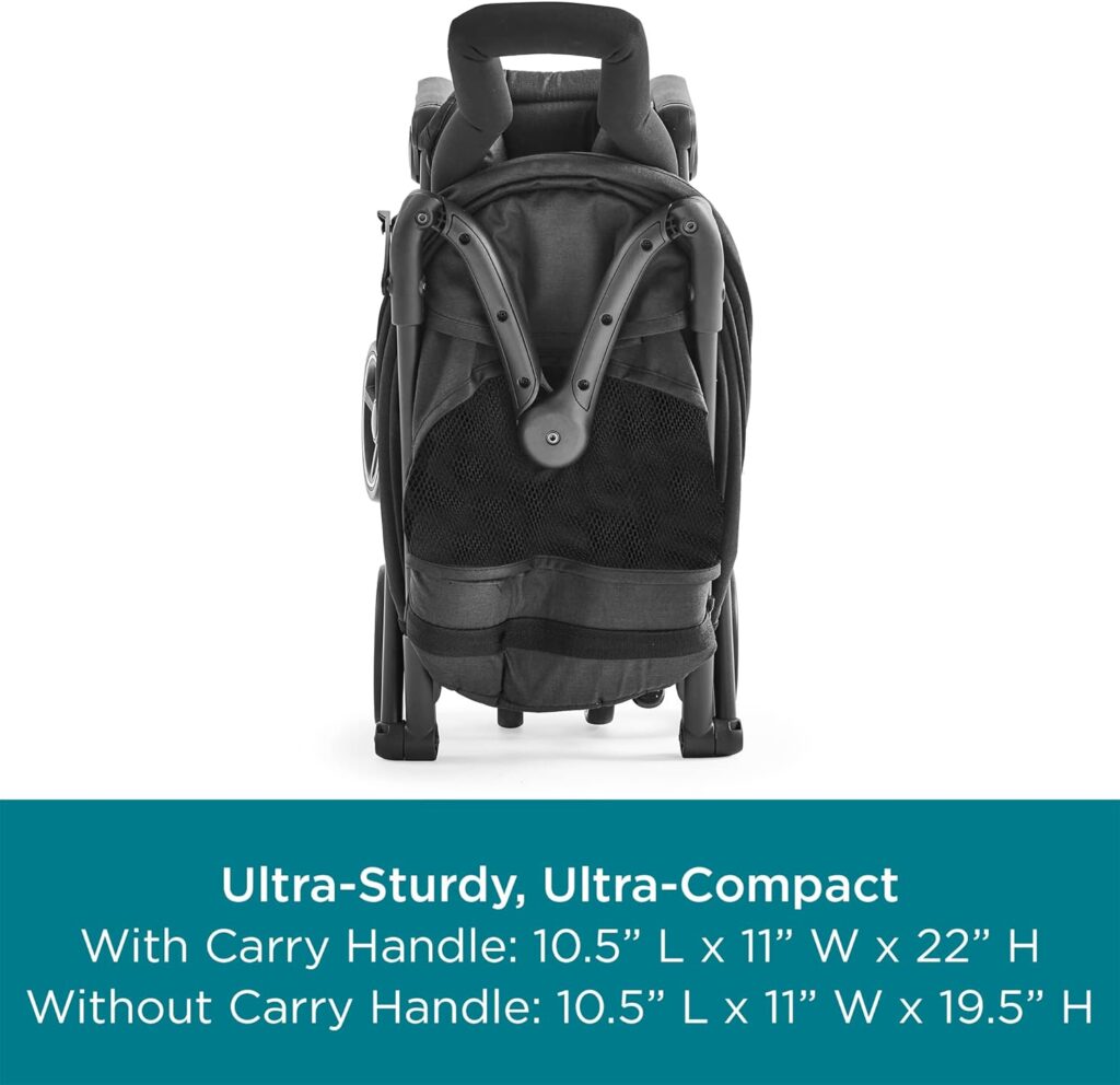 Contours Itsy Ultra-Sturdy Compact Fold Lightweight Travel Toddler Stroller and Baby Stroller with Easy Carry Handle, Large UPF 50+ Sun Canopy, Storage Basket - Black