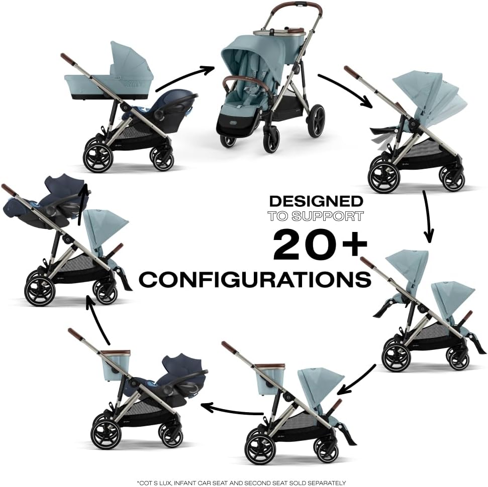 Cybex Gazelle S All-in-One Toddler and Baby Stroller with Over 20 Modular Configurations, Ergonomic Near-Flat Recline, Shopper Basket, and Compact Fold, Sky Blue