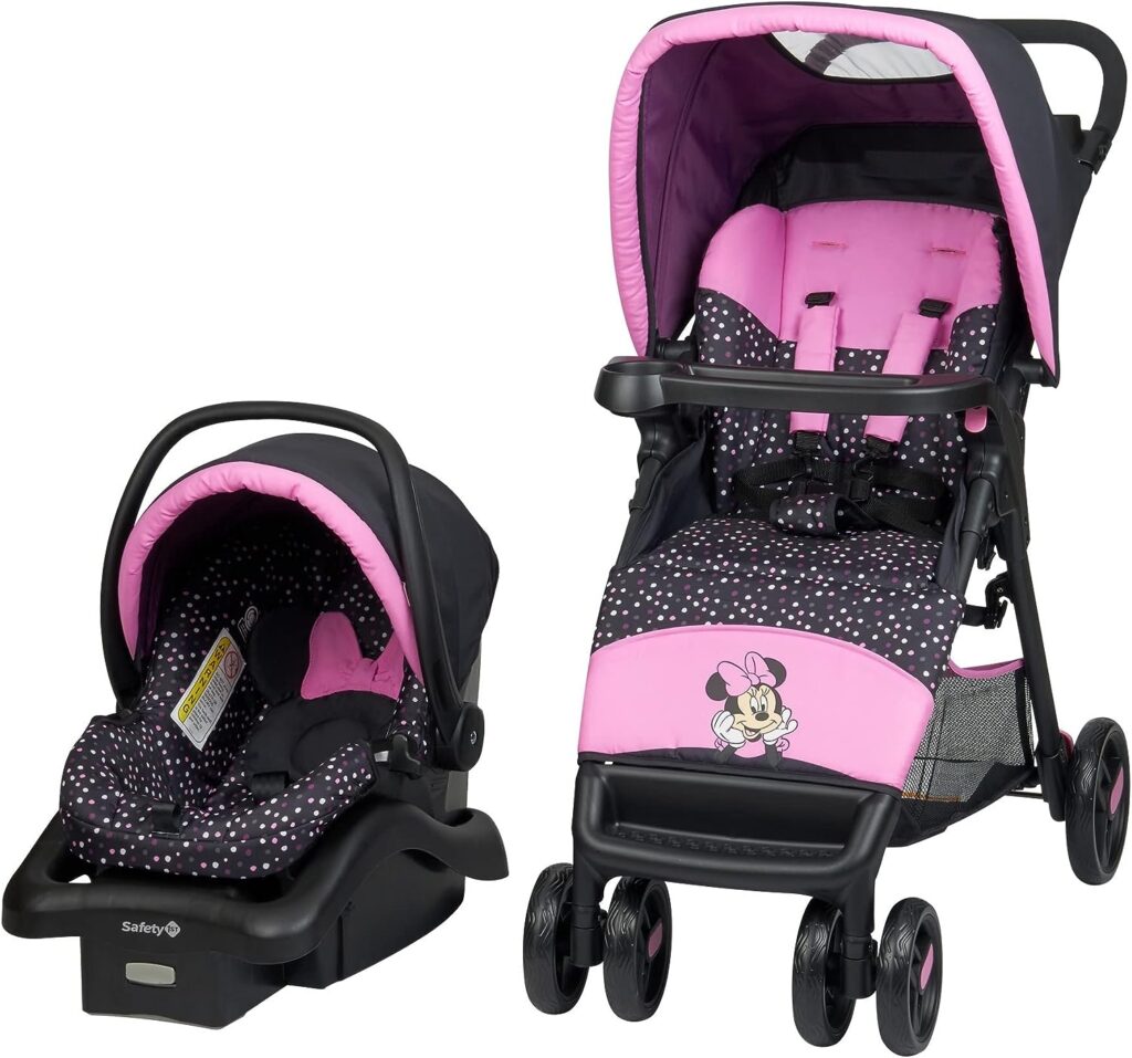 Disney Baby Minnie Mouse Simple Fold LX Travel System, Lift to fold compactly in Less Than a Second for Easy Storage; self-Standing When Folded, Minnie Dot Party