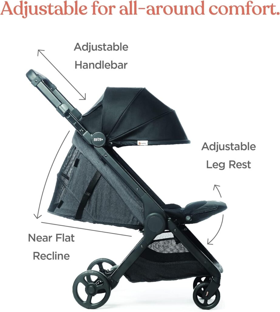 Ergobaby Metro+ Compact Baby Stroller, Lightweight Umbrella Stroller Folds Down for Overhead Airplane Storage (Carries up to 50 lbs), Car Seat Compatible, Slate Grey