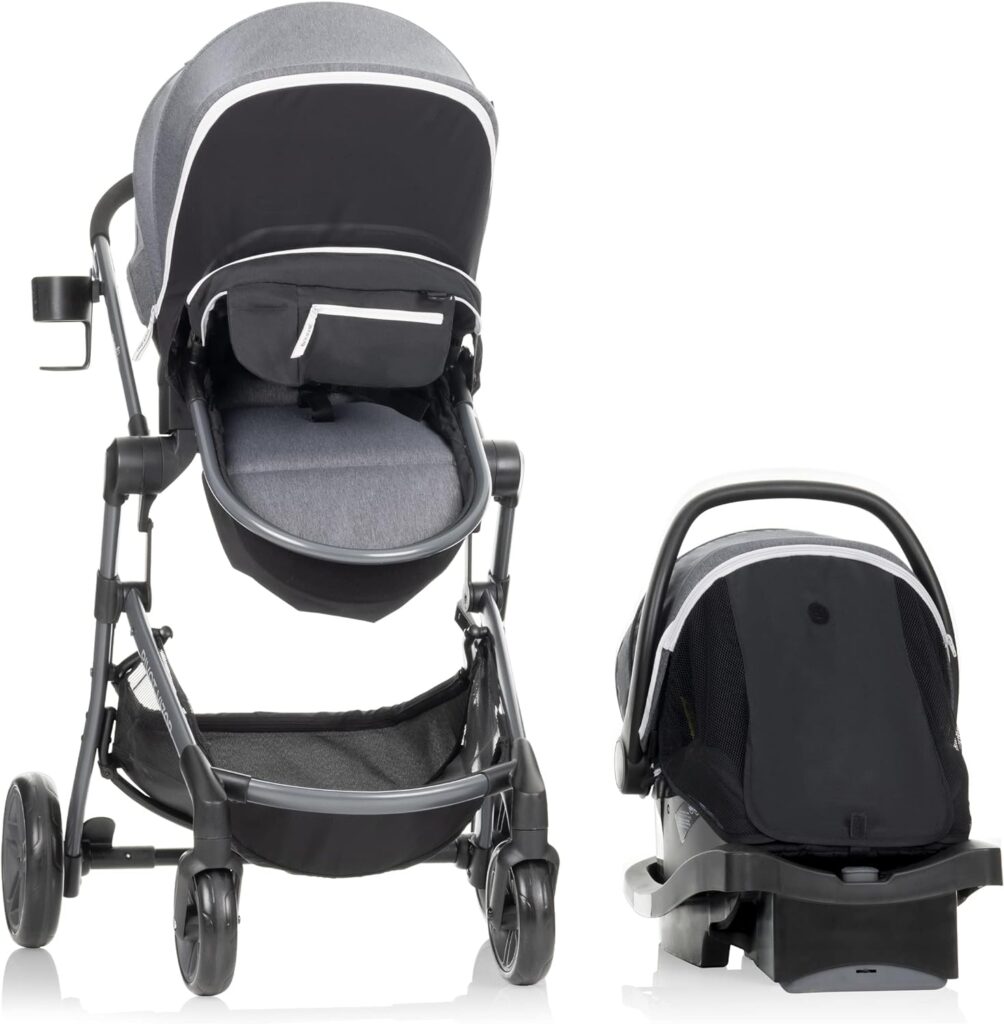 Evenflo Pivot Vizor Travel System with LiteMax Infant Car Seat (Chasse Black)