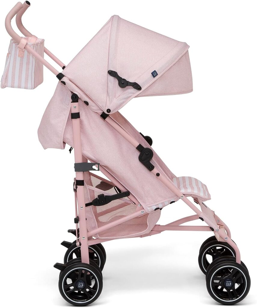 GAP babyGap Classic Stroller - Lightweight Stroller with Recline, Extendable Sun Visors  Compact Fold - Made with Sustainable Materials, Pink Stripes