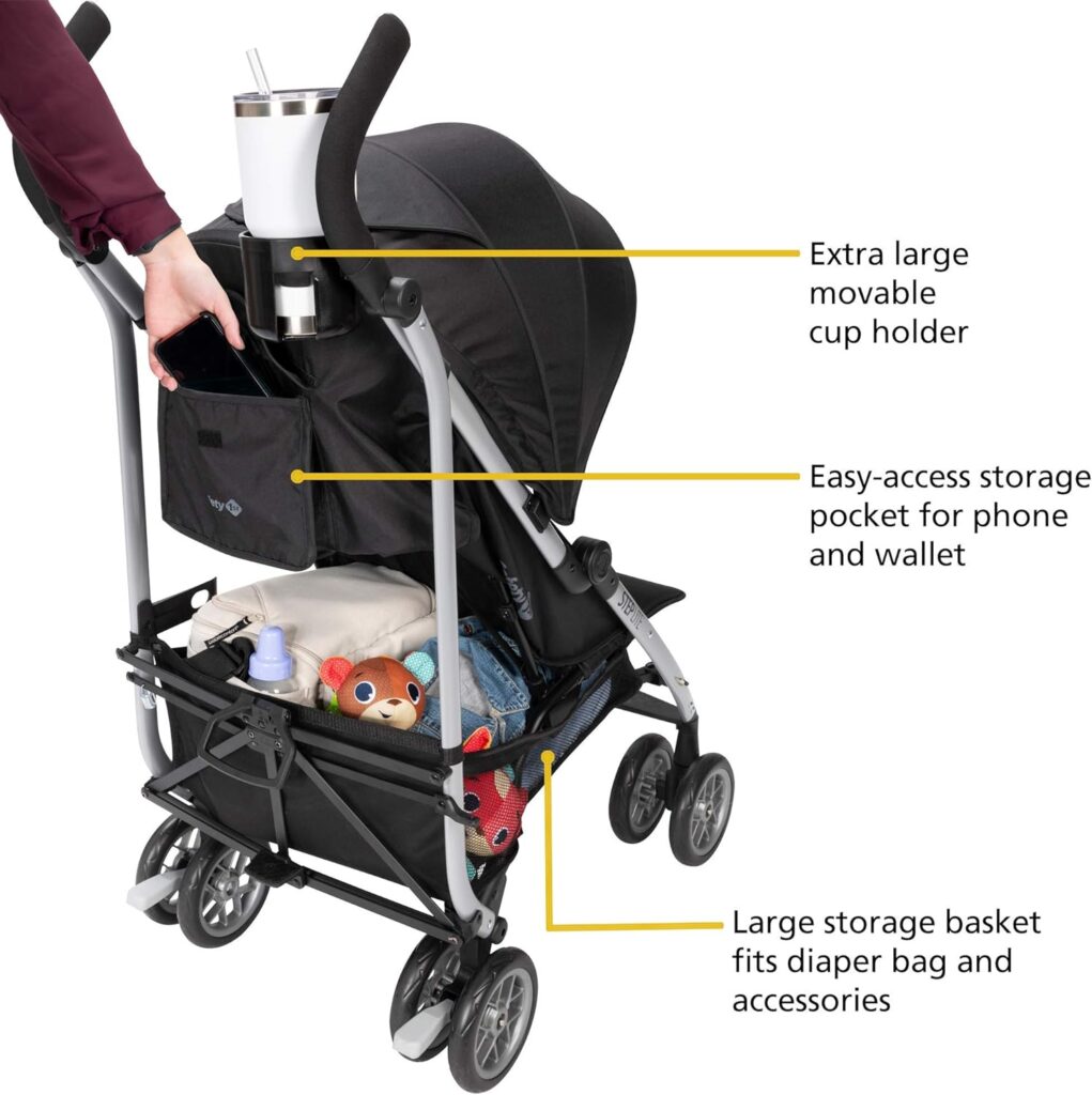 Safety 1st Step Lite Compact Stroller, Lightweight aluminum frame and a breeze to carry, at only 15 lbs, Back to Black