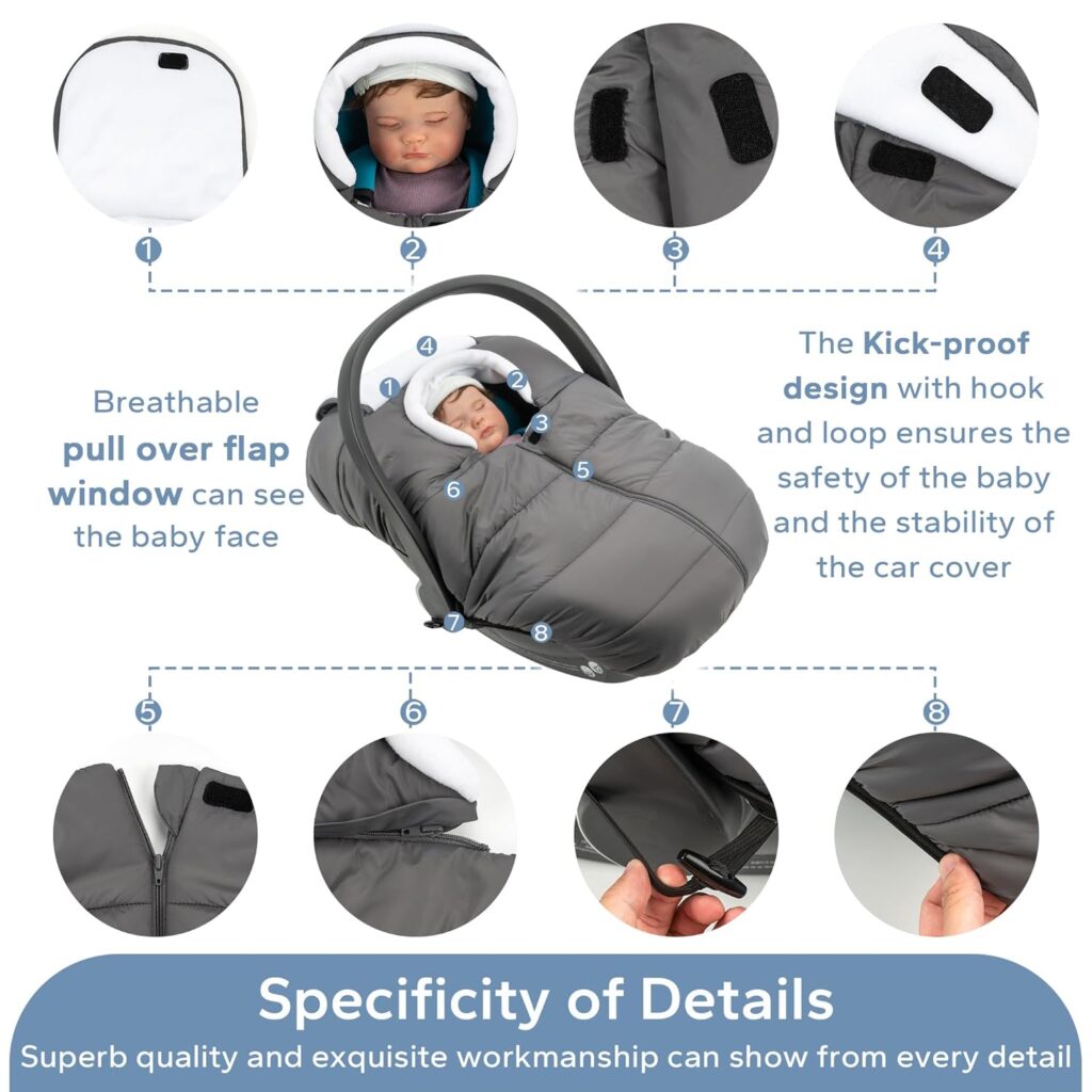 SERAPHY Car Seat Covers for Babies, Winter Baby Car Seat Covers, Universal Carseat Covers Canopies for Boys and Girls, Warm Infant Car Seat Covers -Grey