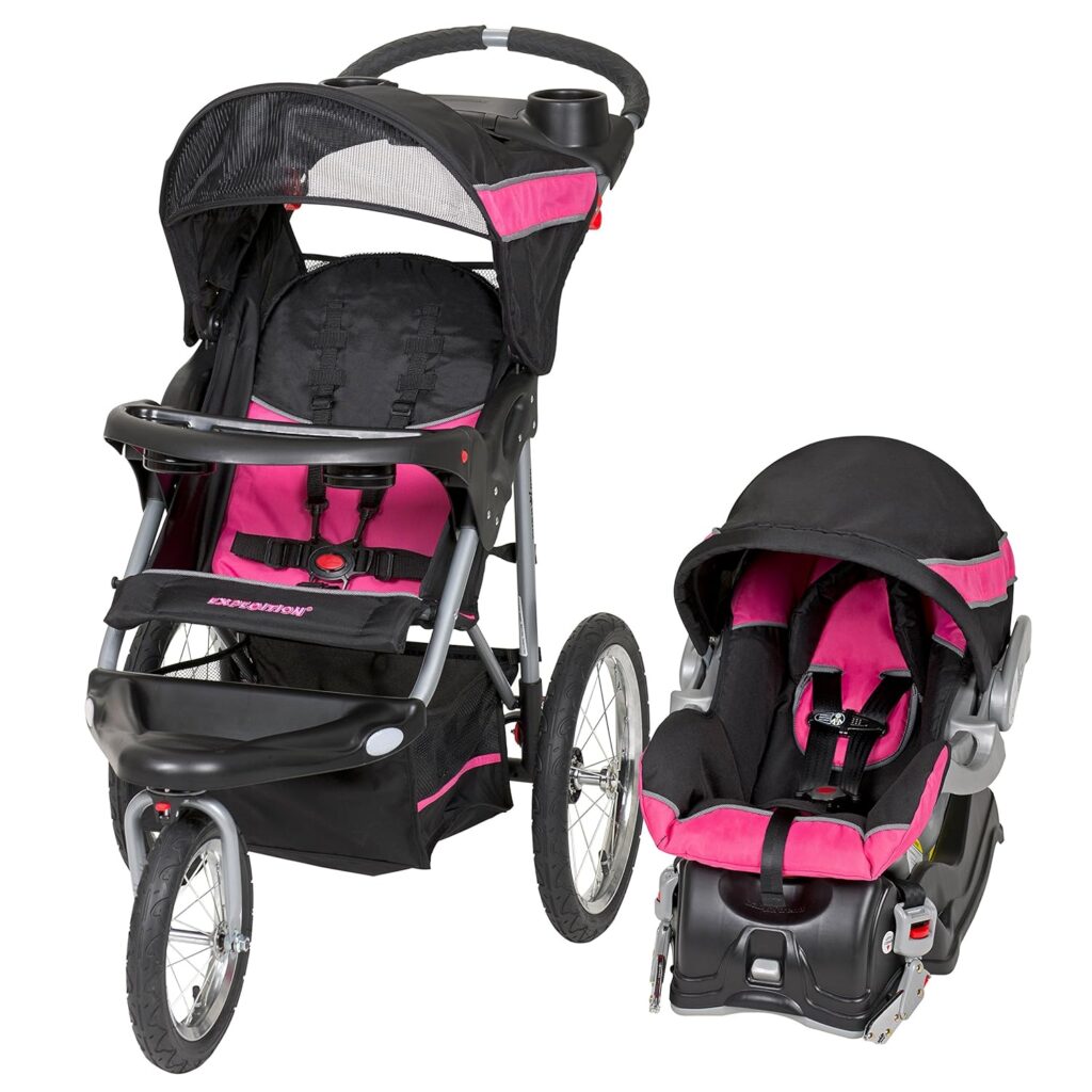 Baby Trend Lil Snooze Deluxe III, Cozy Pink  Expedition Jogger Travel System, Bubble Gum