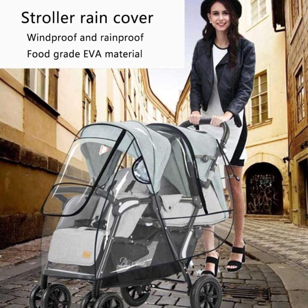 CXSMKP Weather Shield for Double Stroller Double Baby Stroller Rain Cover Twins Pushchair Cover U-Shaped Window, Ventilation Holes on Both Sides, Universal Size