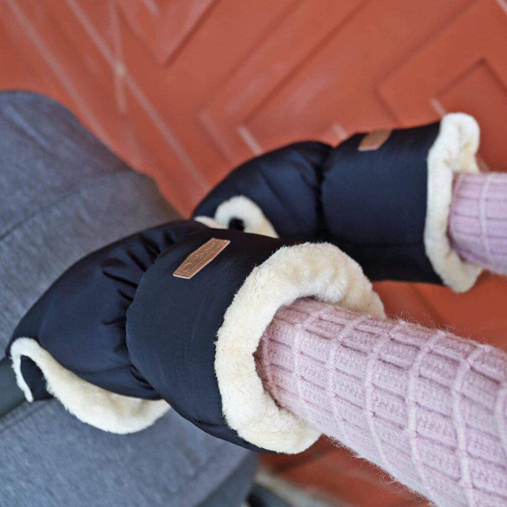 Orzbow Faux Sheepskin Gloves for Stroller,Universal Winter Anti-Freeze Stroller Mittens,Waterproof Warm Extra Thick HandMuff for Stroller Accessories (Black)