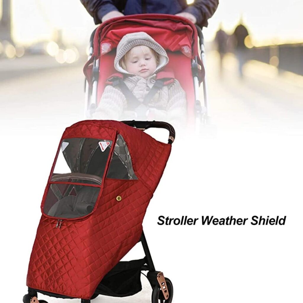 Winter Baby Stroller Cover, Universal Stroller Windshield Rain Cover to Keep Warm in Winter, Baby Travel Weather Shield Stroller Cover for Pushchair (red), Winter Stroller Cover