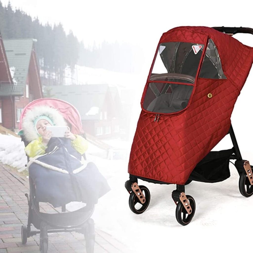 Winter Baby Stroller Cover, Universal Stroller Windshield Rain Cover to Keep Warm in Winter, Baby Travel Weather Shield Stroller Cover for Pushchair (red), Winter Stroller Cover